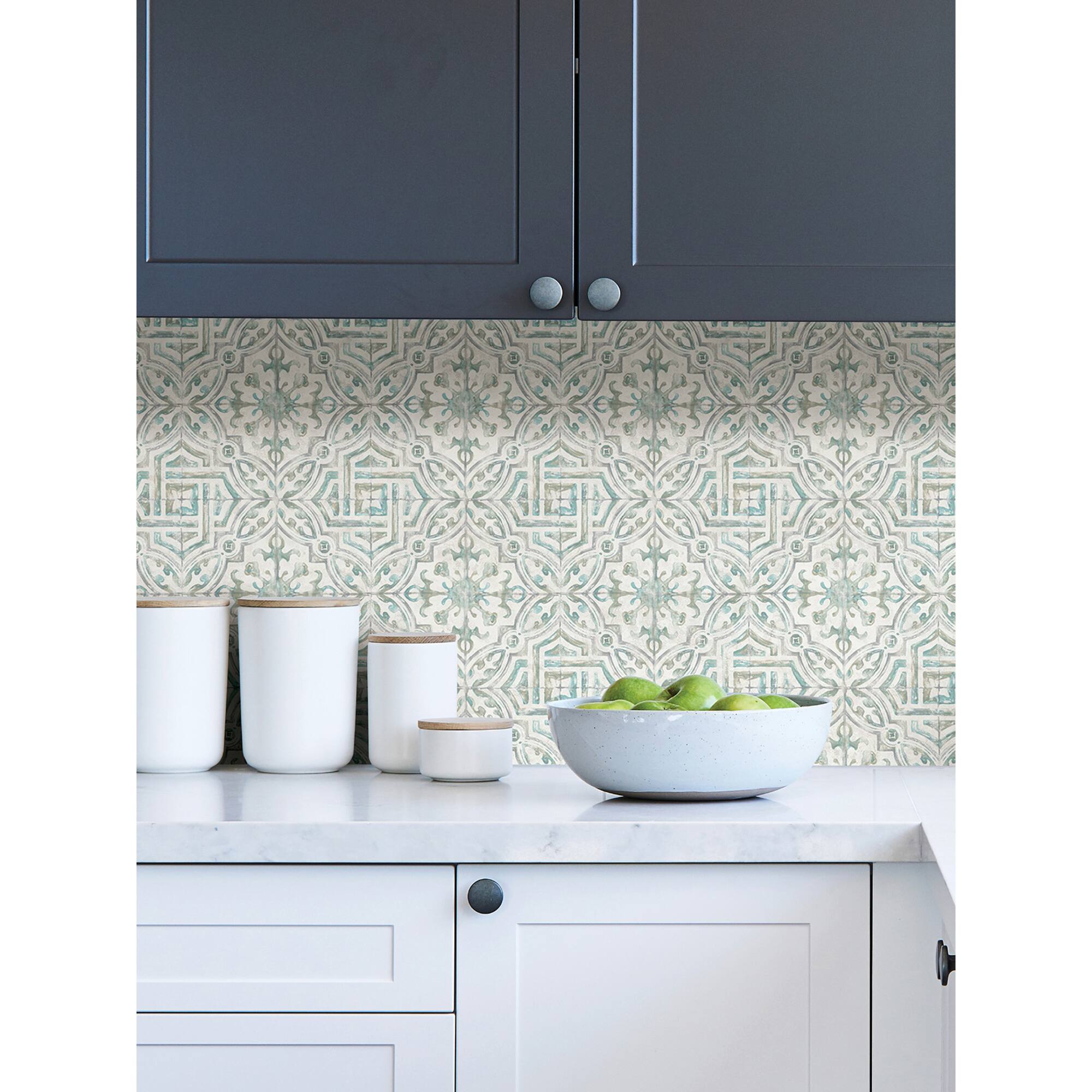 NuWallpaper Teal & Gray Landondale Peel & Stick Wallpaper